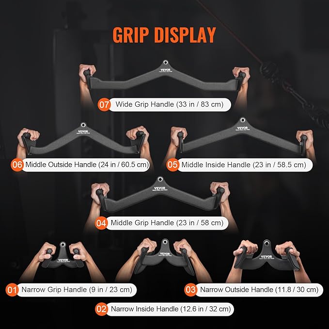 VEVOR LAT Pulldown Attachments, Cable Machine Rowing T-bar V-bar Tricep Pull Down Bar, Back Strength Training Rubber Coated Handle Grip, Bicep Curl Tricep LAT Pulldown Bar for Home Gym Fitness