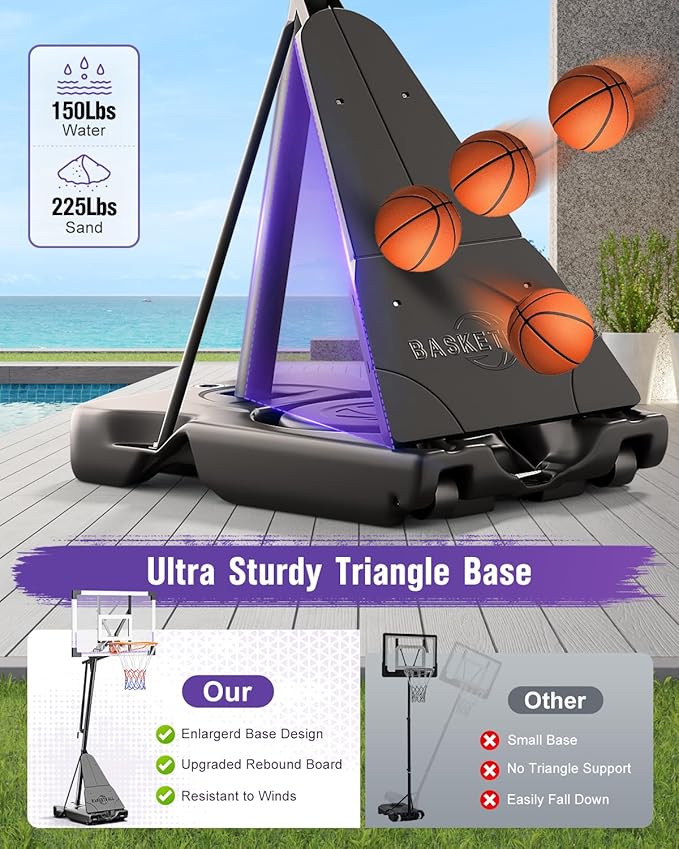 TONBUX Basketball Hoop Outdoor 44/48 Inch Shatterproof PC Backboard, 5.25-10FT Stepless Adjustable Height, Portable Basketball Hoop for Kids/Teens/Adults in Backyard, Driveway and Indoor