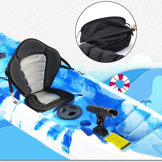 Universal Deluxe Kayak Seat Cushion with Storage Bag for Kayak,Padded Boat,SUP,Canoe,Fishing Boat,Seats with 4 Adjustable Straps