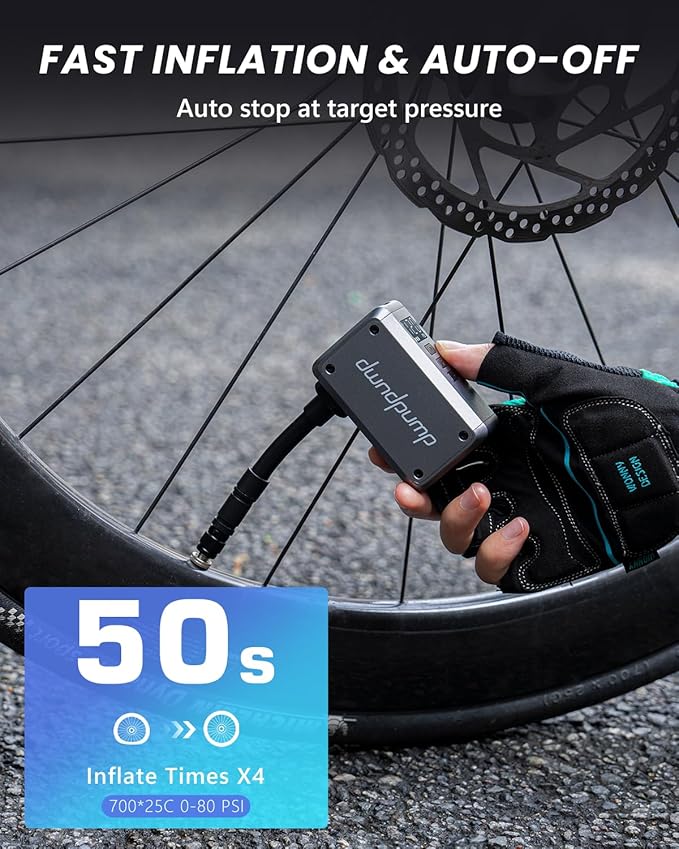 Bike Pump Electric DP5 PRO, 120 PSI Portable Bike Tire Pump with Gauge, Mini Bicycle Air Pump, Auto Shut Off, with Presta and Schrader Valves, for Road Bike, Mountain Bike, Sports Balls