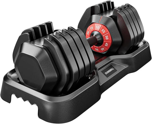 VEICK 25/55 lbs Adjustable Dumbbell with Anti-Slip Turning Handle, Fast Adjust Weight for Men Women, Exercise Equipment with Tray for Home Gym Full Body Workout Fitness