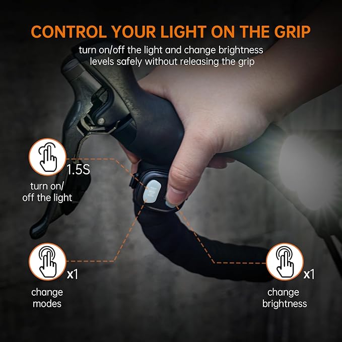 RAVEMEN PR2400 Bike Light for Mountain Biking, 2400 Lumens Bike Headlight with OLED Runtime Display, USB Output, Far Reaching High Beam, Anti-Glare Low Beam, IPX8 Waterproof