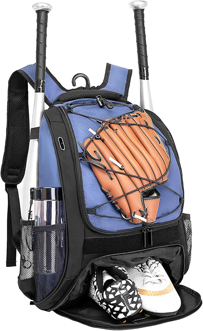 Baseball Bag Softball Backpack - Youth Adult T Ball Bat Equipment Bag with Bat Helmet Holders, Shoe Compartment