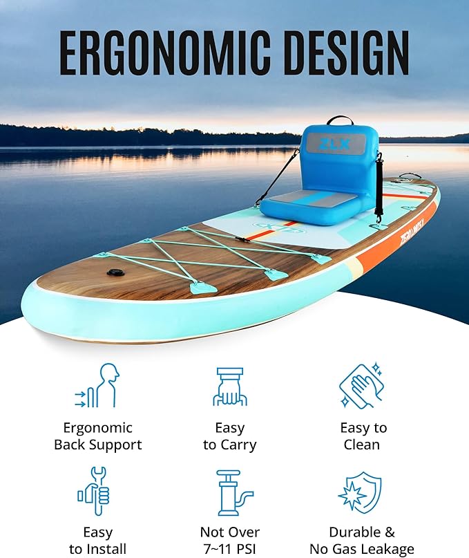 ZLX Paddle Board Seat with Back Support, Portable Kayak Seat, Air Pump Included, Universal Inflatable Seat for Adults, Foldable Ergonomic Design, Easy Fix for Outdoor Fishing/Kayaking/Camping
