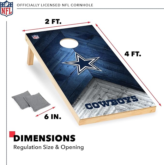 Wild Sports NFL Football 2' x 4' Regulation Size Solid Wood Cornhole Set with Direct Print HD Team Graphics Great Gift for Any Football Fan! Bean Bag Toss Family Outdoor Game