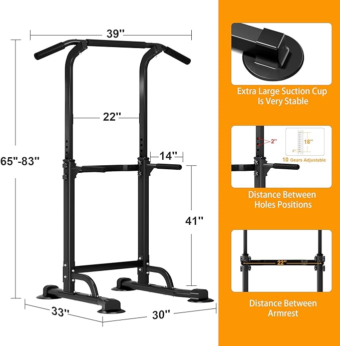 DlandHome Power Tower Pull Up Dip Station Multi-Function Fitness Equipment for Strength Training Adjustable Height Dip Stand for Home Gym