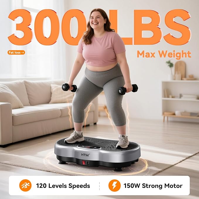 Vibration Plate Exercise Machine - 300 lbs Weight Capacity, 120 Speed Levels, 9 Workout Modes for Home Fitness, Muscle Toning & Weight Loss