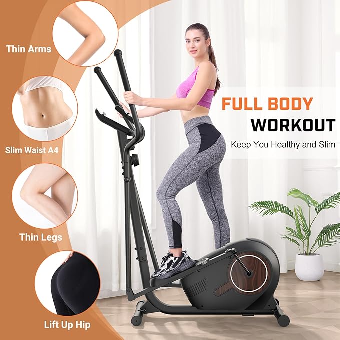 ANCHEER Elliptical Exercise Machine, Ultra-Silent Magnetic Elliptical Training Machines for Home Gym with Pulse Rate Grips, LCD Monitor, 14 Resistance Levels Max 400Lbs