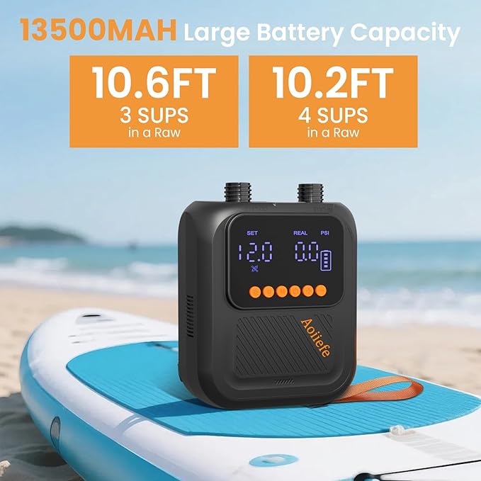 Portable Rechargeable Electric SUP Paddle Board Pump, Intelligent Dual Stage Inflation&Deflation, Up to 20PSI and Auto-Off for Stand UP Paddle Boards, Kayaks, Tents