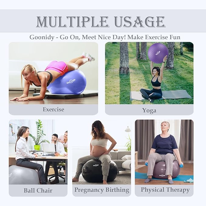 Soft Exercise ball, Anti-Burst Yoga Ball Chair Supports 2200lbs, Workout Equipment w/ Pump for Pregnancy Medicine Birthing Physical Therapy Stability Excersing Birth Swiss Fitness Gym Physio Labor Abs