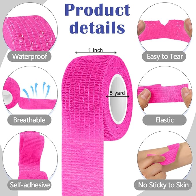 Treela 48 Pack Self Adhesive Wrap Bandage Bulk, Self Adherent Cohesive Bandage Elastic Athletic Tape Breathable Wound Tape for Stretch Athletic Sports Wrist Ankle(Multicolor,1 Inch X 5 Yards)