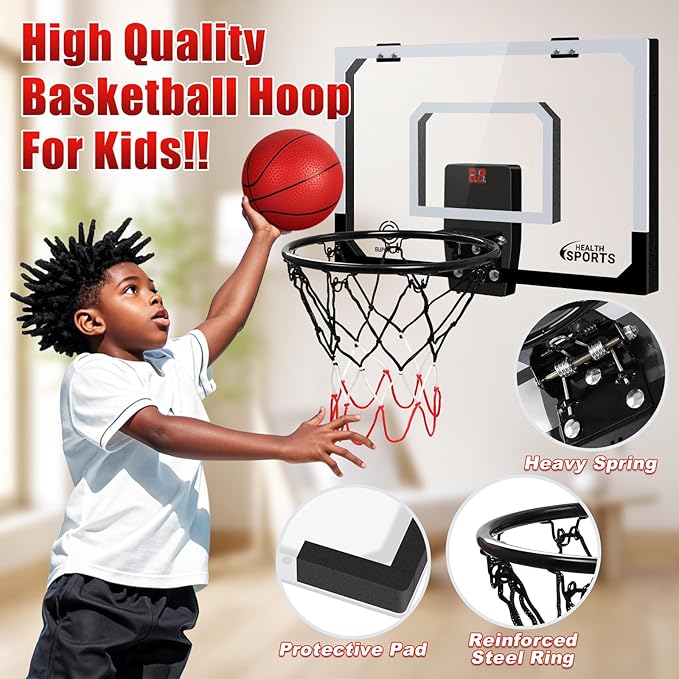 Pro Room Basketball Hoop Over The Door - Wall Mounted Basketball Hoop Set with Complete Accessories - Indoor Basketball Hoop for Kids & Adults
