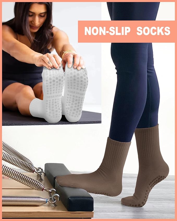 6 Pairs Grip Pilates Socks for Women, Non-slip Yoga Athletic Socks for Barre Ballet Barefoot Workout Hospital
