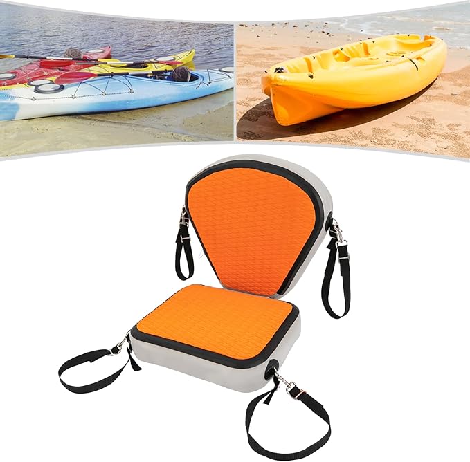 Inflatable Kayak Seat with Back Support, Portable Thicken Cushion, Padded Kayak Seats, Adjustable Strap, Paddle Board Seat Replacement for Kayaking Canoeing Drifting Rafting Fishing