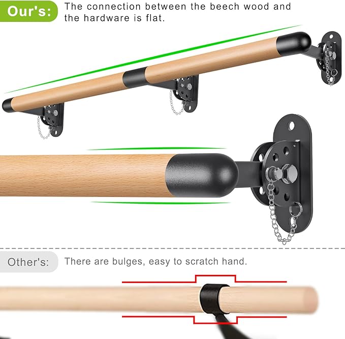 BeneLabel Wall Mount Ballet Barre Solid Wood Dance Bar with Height Adjustable Metal Brackets for Dance Training