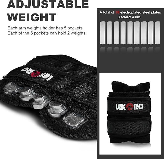 Adjustable Wrist Ankle Weights, Removable Arm & Leg Weight for Men & Women, Fitness, Strength Training, Running, Walking, Jogging, 1 Pair 2 Pack