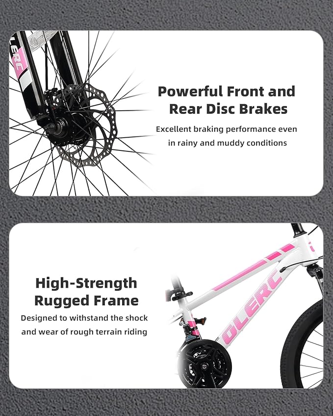 Glerc 20 24 Inch Kids Bike, Kids Mountain Bike for Boys and Girls Ages 6-14, 21-Speed Skyline Bicycle with Front Suspension and Disc Brakes, Multiple Colors