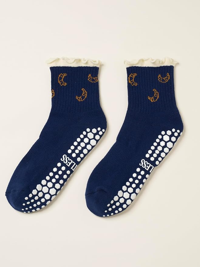 Crew Half Calf Grip Socks, Cutest Fruits Pilates Socks, Ruffle socks, Non-Slip, Barre Yoga Fitness