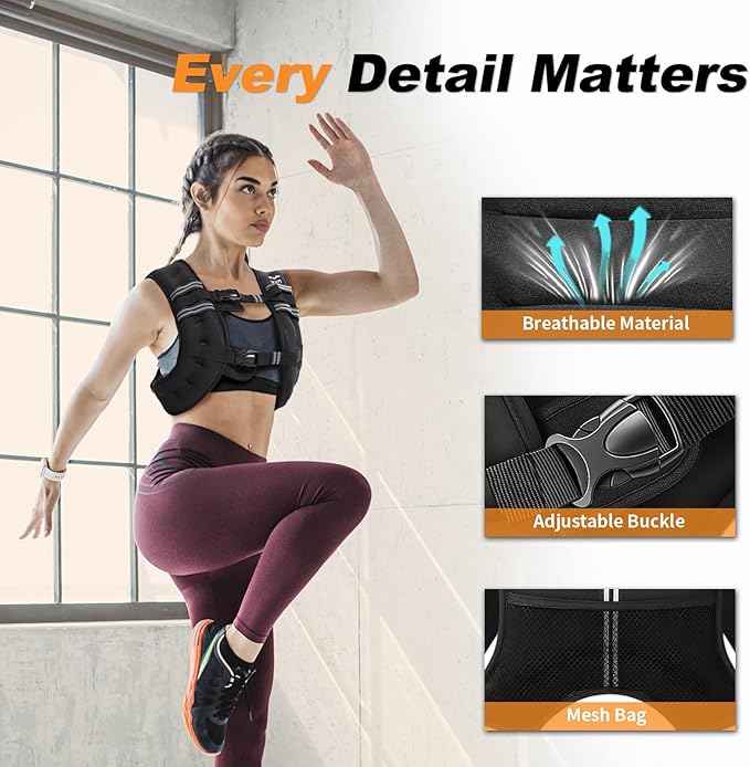 VBSD Weighted Vest Woman 6lb/8lb/12lb/16lb/20lb/25lb/30lb Weight Vest for Women Men Body Weight Vests for Walking Strength Training Running Workout Jogging Fitness