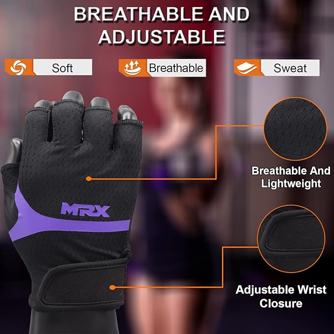 MRX Weight Lifting Gloves for Women Breathable Workout Gloves Anti Slip Padded Shock-Absorbing Extra Grip Palm Protection Half Finger Exercise Gloves for Gym, Cycling, Training, Weightlifting