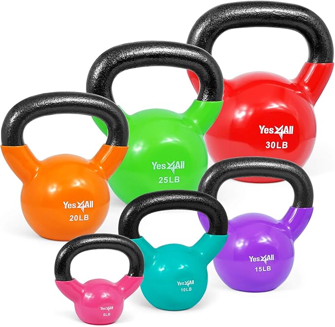 Yes4All Kettlebell Set Vinyl Coated Weights Combo for Full Body Workout Equipment Push up, Grip Strength Training, Dumbbell Weights Exercises