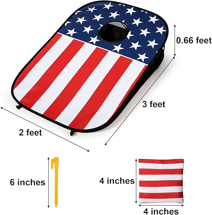 G4Free Portable Collapsible 5 Holes Cornhole Game Set with 8 Bean Bags Carrying Case Toss Game Size 3ft x 2ft for Camping Travel