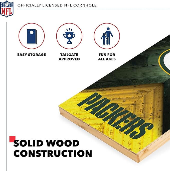 Wild Sports NFL Football 2' x 4' Regulation Size Solid Wood Cornhole Set with Direct Print HD Team Graphics Great Gift for Any Football Fan! Bean Bag Toss Family Outdoor Game