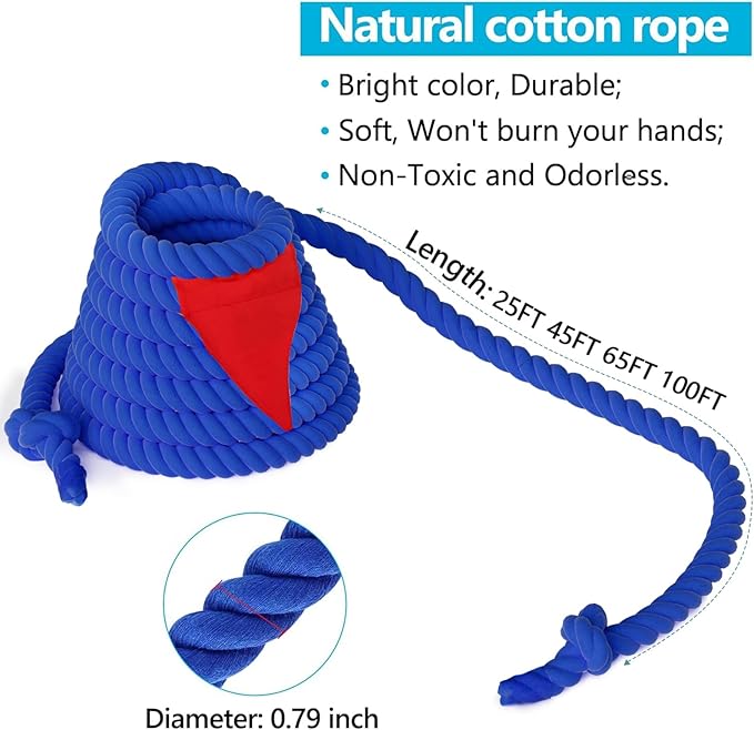 X XBEN Field Day Tug of War Rope for Kids and Adults 65FT, Family Reunion Birthday Party Games, Summer Outside Lawn Games, Camping Picnic Carnival Games, Perfect for Team Building Activities