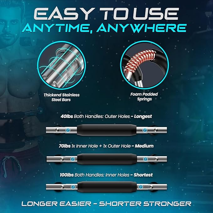 Twister Arm Trainer, Adjustable Twister Arm & Chest Exercise Equipment for Men & Women with 3 Resistance Levels (40-100lb), Detachable Power Twister, Home Gym Workout Trainer, Anti Slip Handle & A Bag