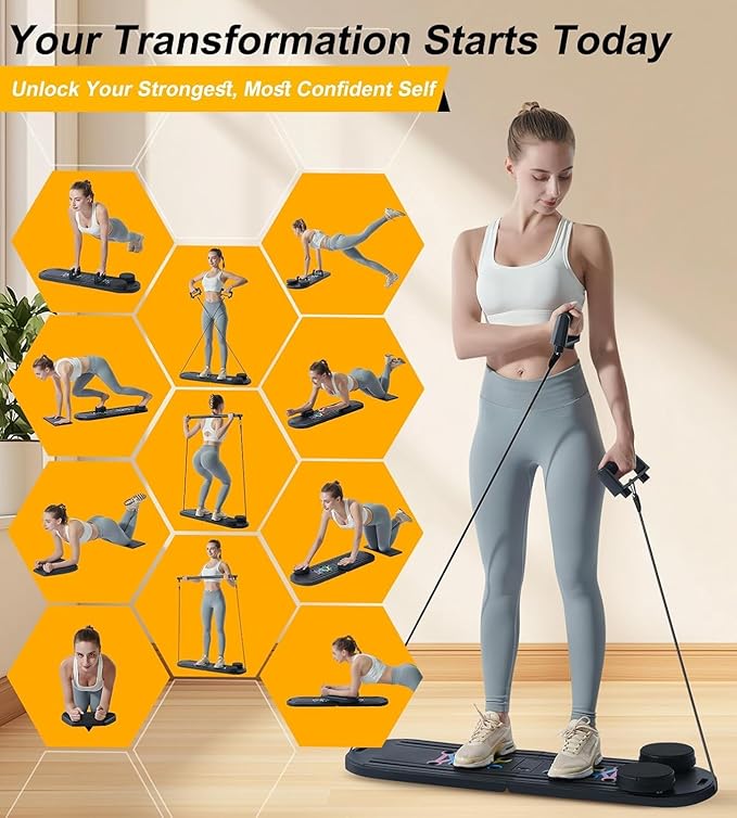 Pilates Reformer Set - Pilates Board for Home Workout, All in One Pilates Equipment with Timer, Home Pilates Machine Kit, Exercise Board, Ab Core Trainer, Core Workout Equipment