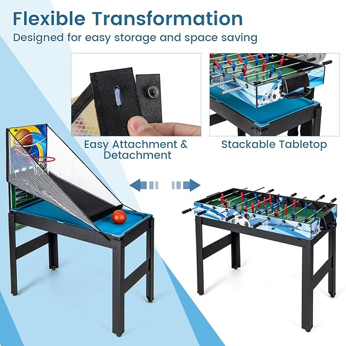 GYMAX Multi Game Table 48", 14 in 1 Combo Game Table w/Basketball, Billiards, Foosball, Ping Pong, Hockey, Shuffleboard, Bowling, Chess, Checkers, Backgammon, Tic Tac Toe for Game Room, Family Night