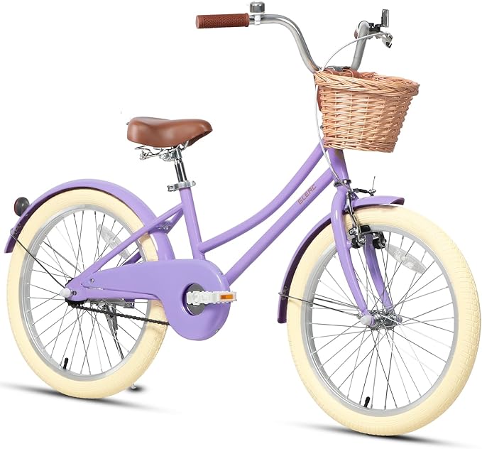 Glerc Little Molly 12-20 Inch Kids Retro Cruiser Bike for 2-13 Year Old with Wicker Basket & Training Wheels/Kickstand, Multiple Colors