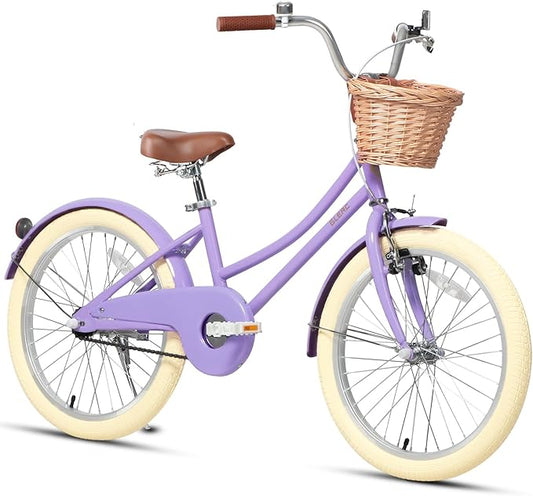 Glerc Little Molly 12-20 Inch Kids Retro Cruiser Bike for 2-13 Year Old with Wicker Basket & Training Wheels/Kickstand, Multiple Colors