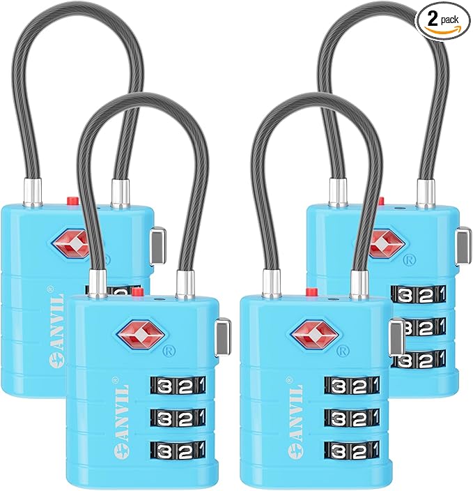 ANVIL TSA Approved Luggage Locks – High Security TSA008 Combination Travel Locks with Inspection Indicator for Suitcases and Backpacks. (4, Bule)