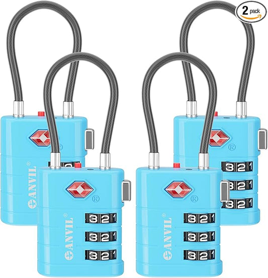 ANVIL TSA Approved Luggage Locks – High Security TSA008 Combination Travel Locks with Inspection Indicator for Suitcases and Backpacks. (4, Bule)