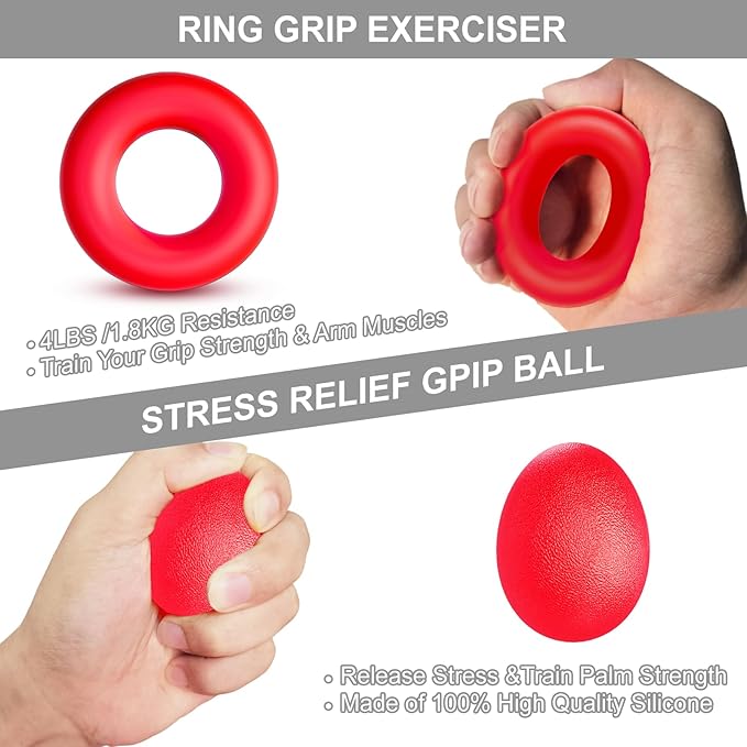 ALMAH Hand Grip Strengthener kit(5 Pack),Grip Strength Trainer,Forearm Workout Trainer Adjustable Grip Exercises,Finger Grip Strengthener,Finger Stretcher,Grip Ring & Stress Relief Ball with Carry Bag
