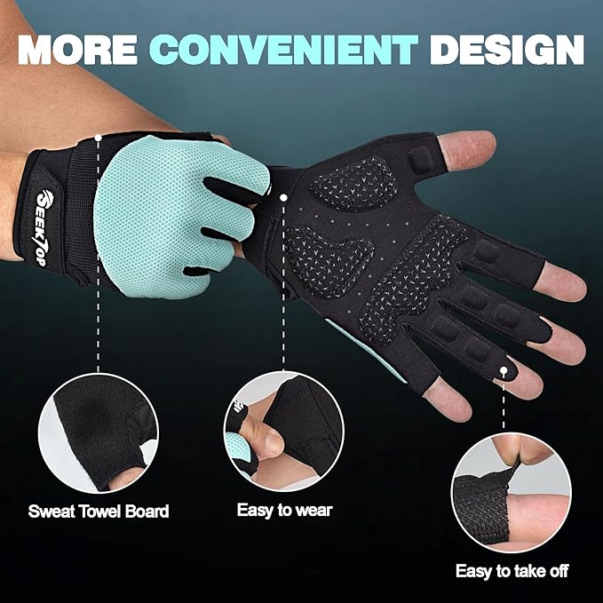 Seektop Breathable Workout Gloves for Women & Men, Thick Padded Weight Lifting Gloves, Full Palm Protection, Excellent Grip for Gym Fitness and Training, Exercise, Cycling