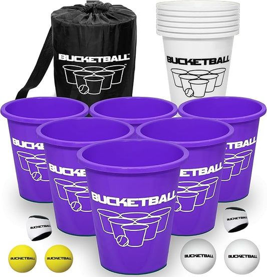 BucketBall | Team Color Edition | Combo Pack (Purple/White): Original Yard Pong Game: Best Camping, Beach, Lawn, Outdoor, Family, Adult, Tailgate, Jumbo, Giant Game
