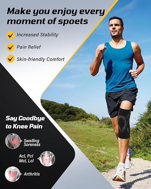 Knee Compression Sleeve, Knee Brace for Men & Women, Knee Support for Running, Basketball, Workout, Gym, Hiking, Sports, Black, Medium