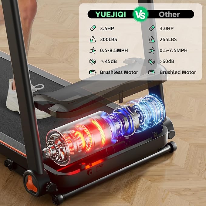 Treadmills for Home, 3.0HP Quiet Brushless Foldable Treadmill with Incline, Small Space Portable Running Walking Machine, 300 Lbs Capacity with Bluetooth APP & Pulse Monitor