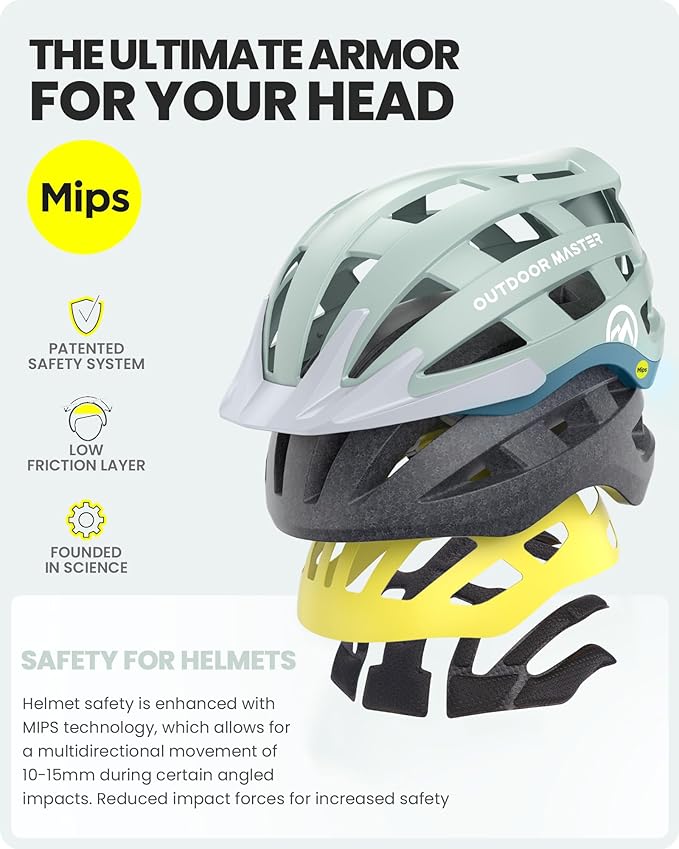 OutdoorMaster Gem II MIPS Bike Helmet with Light - Lightweight Cycling Helmet,Mountain Road Bicycle Helmet for Youth & Adult