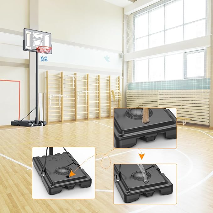 Basketball Hoop Indoor Outdoor 4.3ft to 10ft Three Adjustable Height for All Ages Portable Basketball Goal for Youth Adult 44" Large Backboard Perfect for Backyard Driveway Use