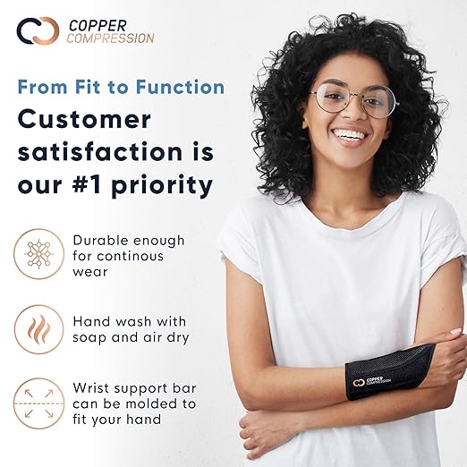 Copper Compression Advanced Wrist Brace - Copper Infused Adjustable Orthopedic Support Splint for Pain, Carpal Tunnel, Arthritis, Tennis Elbow, Tendinitis, RSI, Ganglion Cyst for Men Women Left L/XL