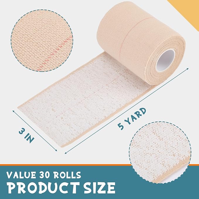 30 Rolls Adhesive Elastic Tape Bandage Tape Self Adhesive Wrap Elastic Flexible Stretch Bandages for Sports Ankle Knee and Wrist Sprains Animal Pets(3 Inch x 5 Yard)