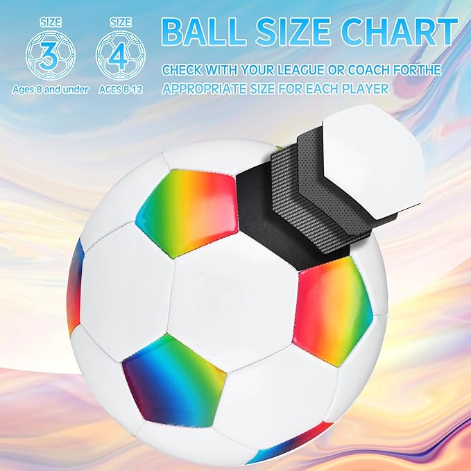 Retisee 2 Pcs Rainbow Soccer Ball with Pump Official Size Indoor Outdoor Soft Inflatable Soccer Sport for Child Teen Adult for Practice Game