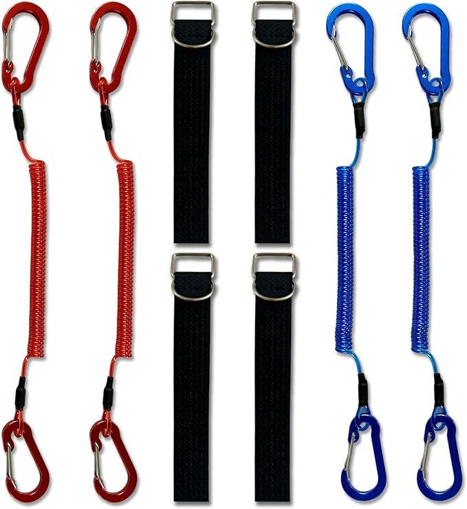 4 Pack Heavy Duty Kayak Paddle Leash & Retractable Fishing Lanyard, Coiled Rod Tether with Belt Clip for Kayaking, Paddle Board Accessories (Red/Blue)