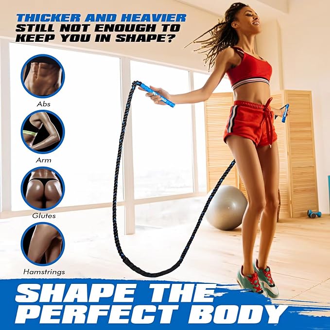 Jump Rope, Weighted Jump Rope for Fitness, Heavy Jump Ropes for Men Women Kids, Battle Skipping Ropes for Exercise, Suitable for Boxing, Cardio, Training Muscle Speed Home Gym Workout Equipment