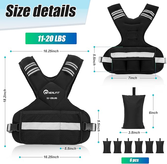 Weighted Vest for Women and Men, 5-10lb/11-20lb/18-30lb Adjustable Weighted Vest with Reflective Strip, Body Weight Vest for Walking, Running, Fitness, Strength Training