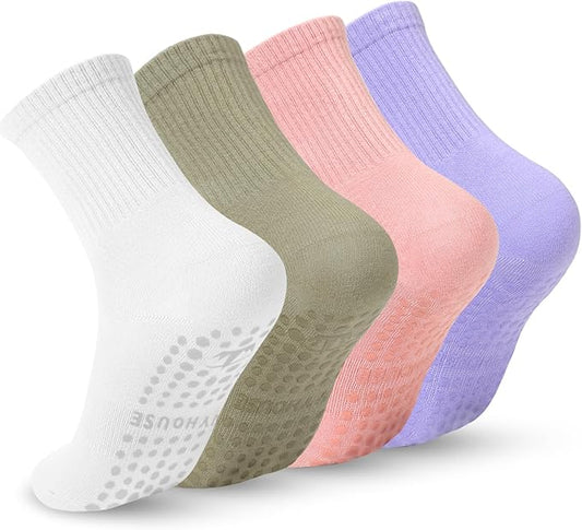 Ivyhouse Pilates Yoga Socks with Grips for Women - Crew Length Ballet Barre Socks - Sticky Workout Hospital Socks