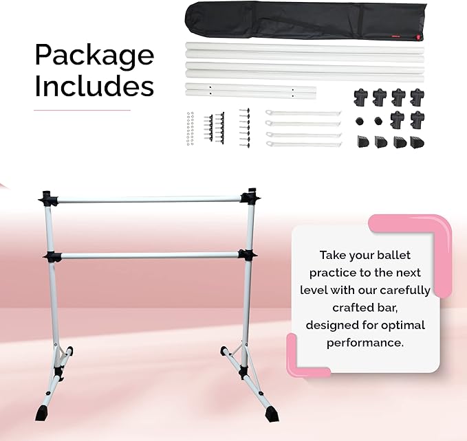 New & Improved 4 Ft Steel Double Ballet Barre with Carry Bag and Beginner Guide,Adjustable&Portable Ballet Barre for Home and Gym,Quality Ballet bar Anti-Wobble,Stretching Dance bar